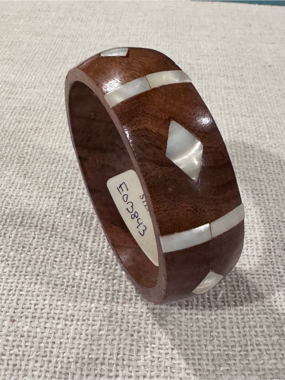 Iris Apfel Estate! Beautiful Wood w/ Mother of Pearl Inlays Bangle Bracelet!